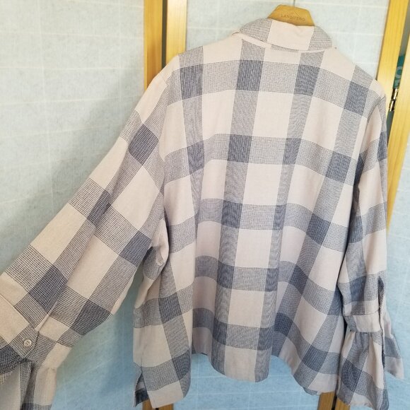 Lane Bryant Plaid Check Shirt Button Down Collared Long Sleeve Navy Tan Size 22 - Picture 9 of 9
